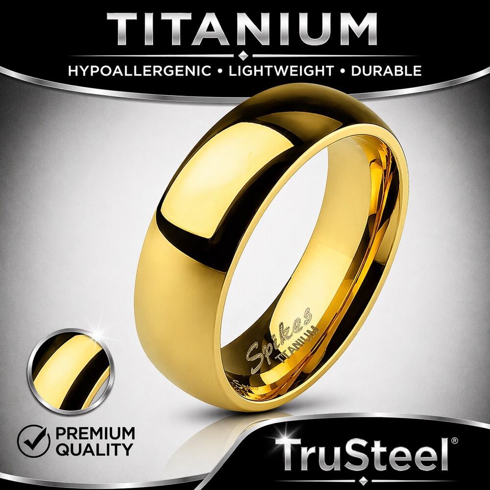 Menās Classic Gold Solidā Titanium Dome wedding Band Ring 6mm width size 12